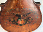Patriotic Lion-Head Violin with Hand-Painted American Eagle, in Original Coffin Case Inscribed “James Tucker” , likely made in Germany, exported to the U.S mid-19th century