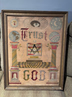 American Masonic Needlework Sampler — “Trust in God” Gertrude O’Conner, Harvey, Illinois, circa 1880s