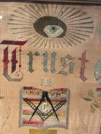 American Masonic Needlework Sampler — “Trust in God” Gertrude O’Conner, Harvey, Illinois, circa 1880s