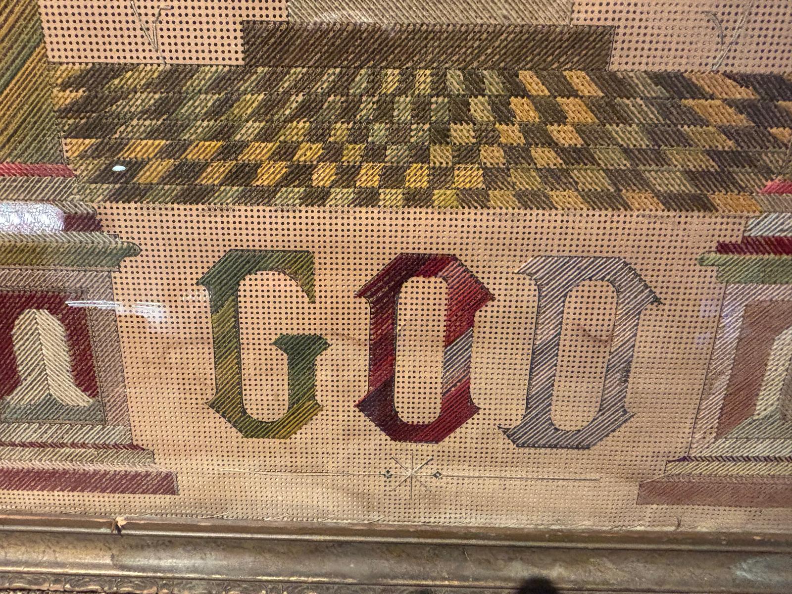 American Masonic Needlework Sampler — “Trust in God” Gertrude O’Conner, Harvey, Illinois, circa 1880s