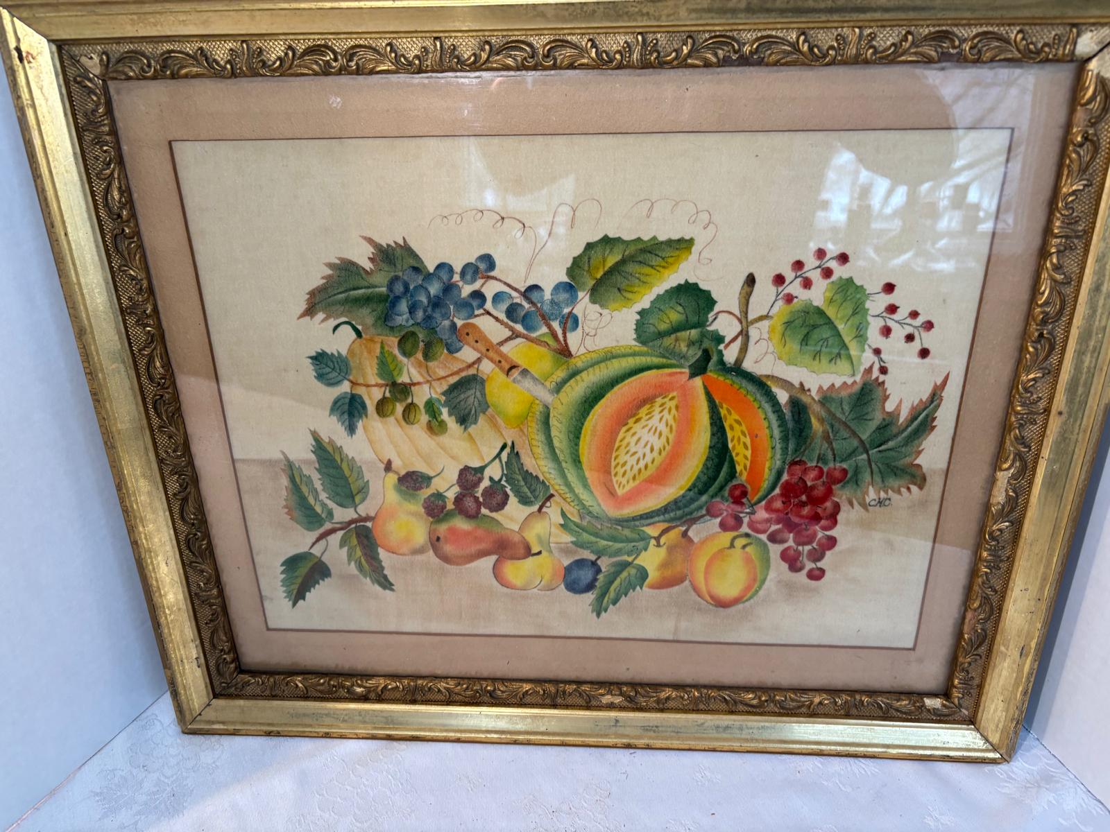 American Theorem Fruit Still Life on Velvet, Signed “C.M.C.”, Late 19th Century
