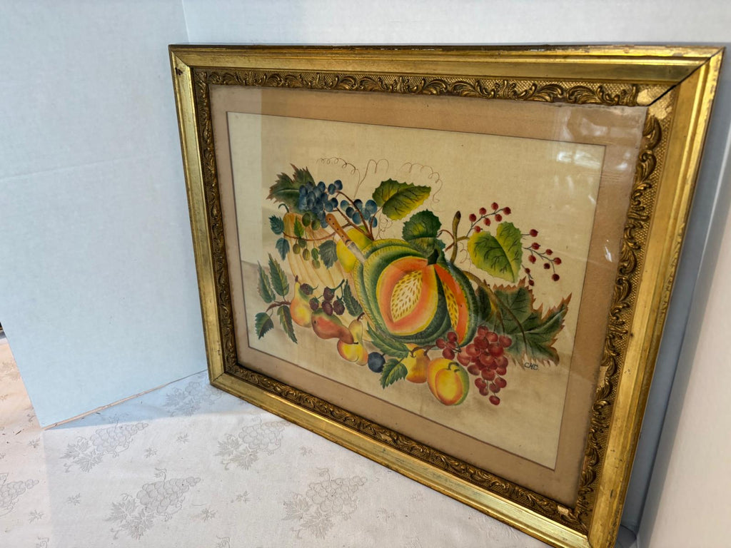 American Theorem Fruit Still Life on Velvet, Signed “C.M.C.”, Late 19th Century