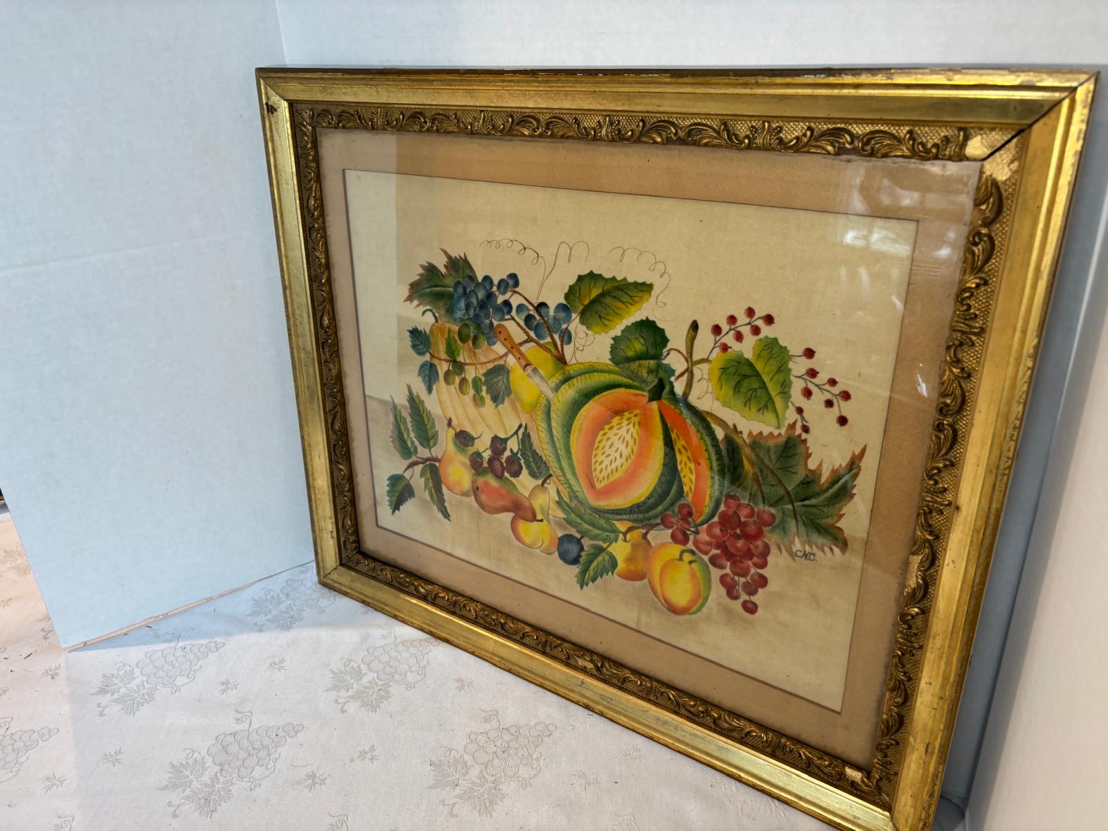 American Theorem Fruit Still Life on Velvet, Signed “C.M.C.”, Late 19th Century