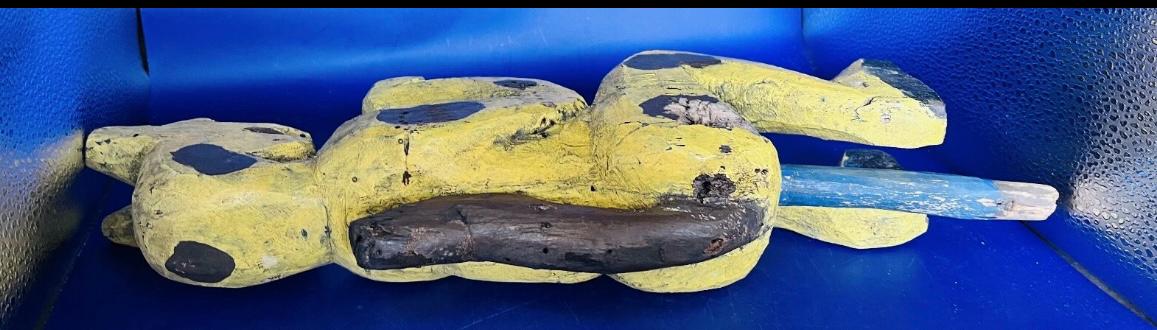 Carved and Painted Yellow Cat Pole Figure