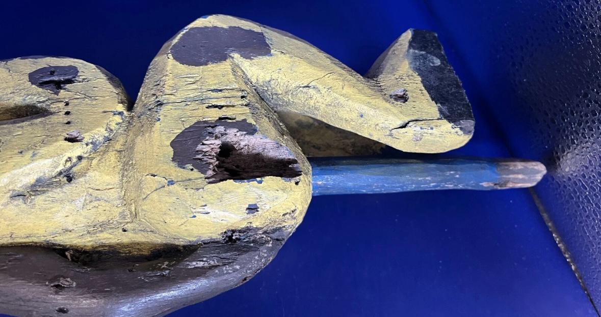 Carved and Painted Yellow Cat Pole Figure