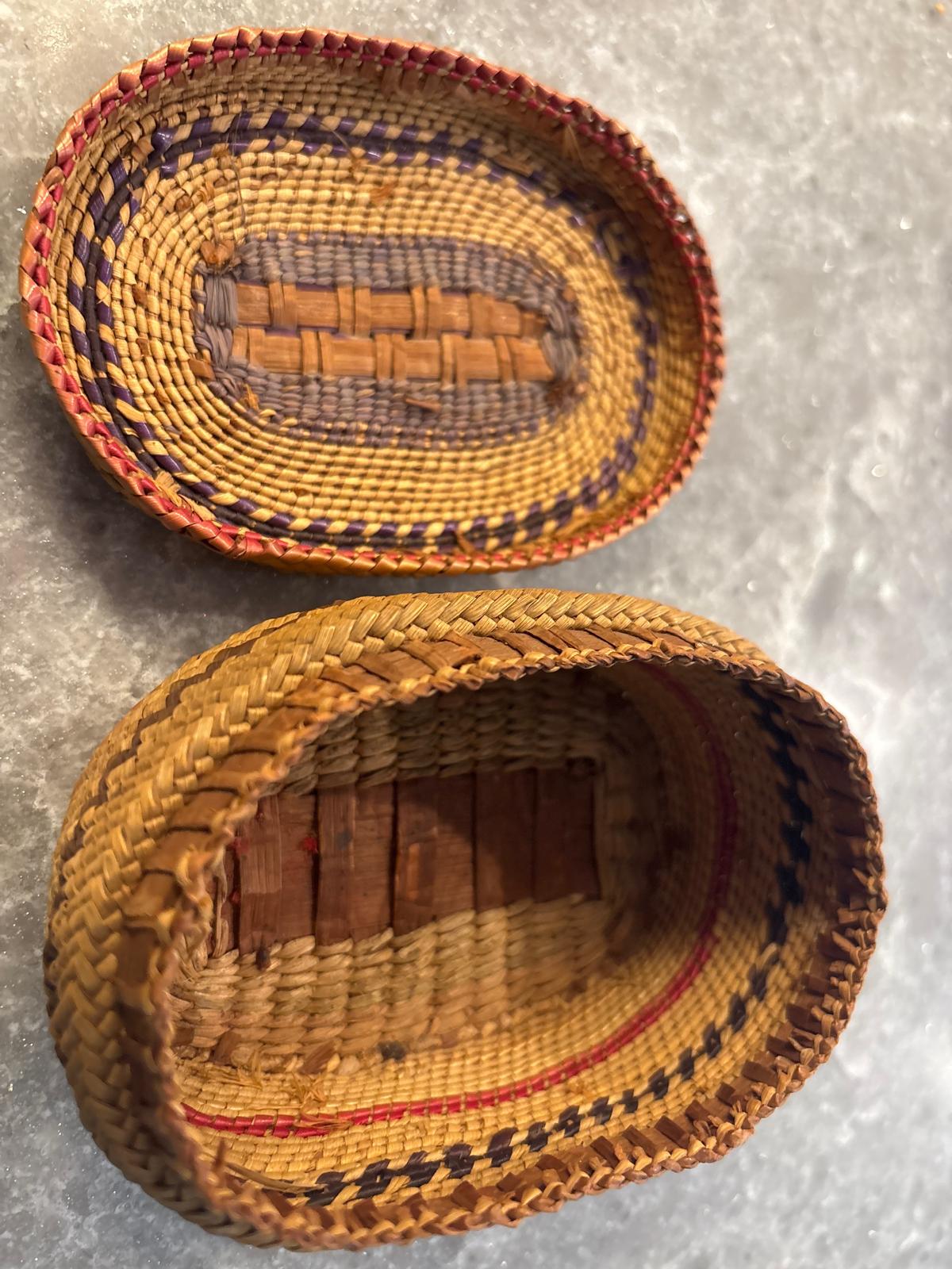Fine Miniature Northwest Coast Twined and Imbricated Lidded Basket