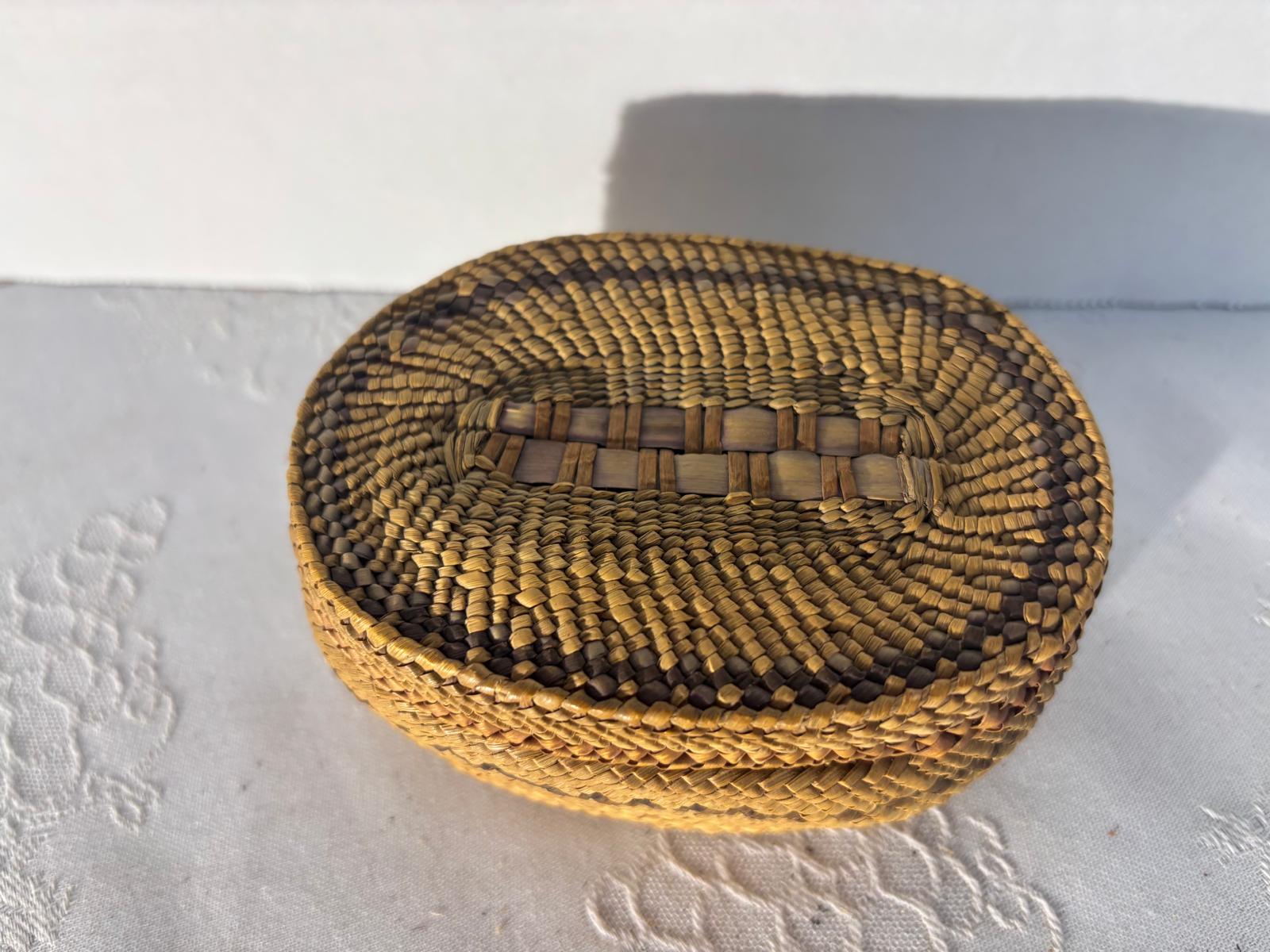 Fine Miniature Northwest Coast Twined and Imbricated Lidded Basket