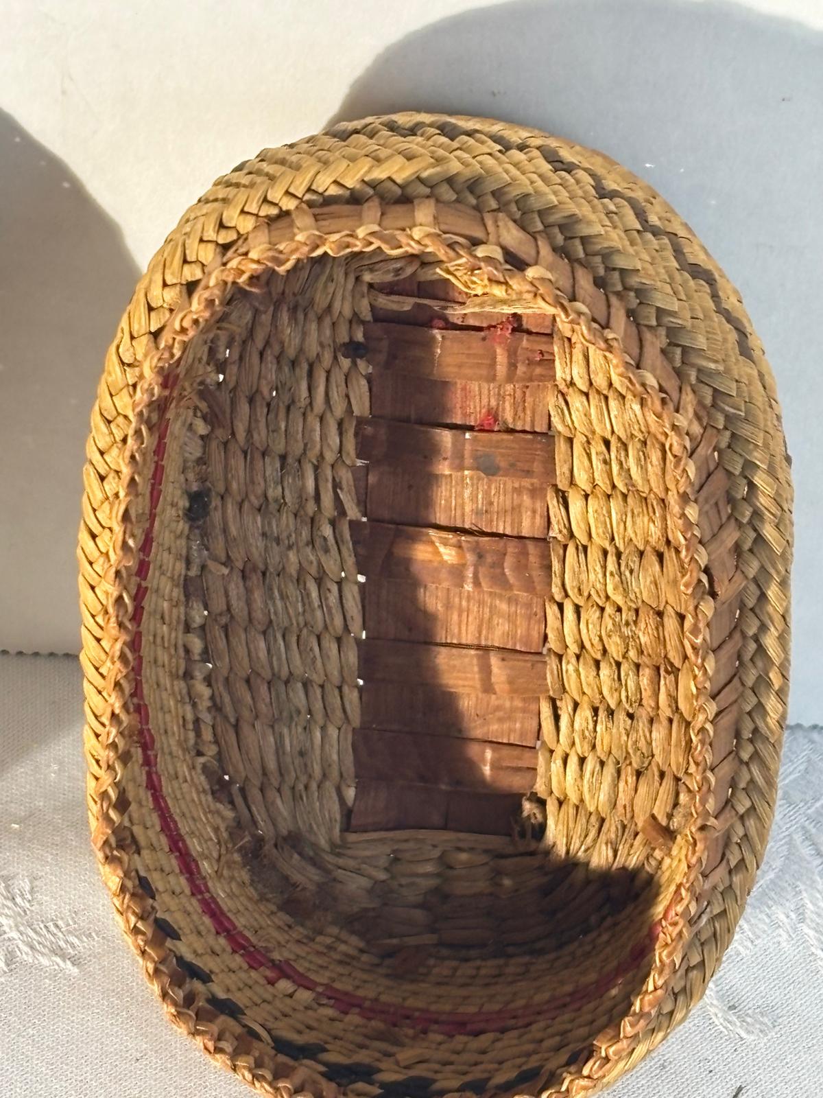 Fine Miniature Northwest Coast Twined and Imbricated Lidded Basket