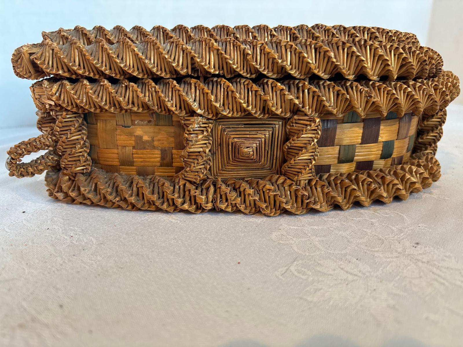 19th Century American or European Folk Art Fancy Splint Heart-Shaped Sewing Basket