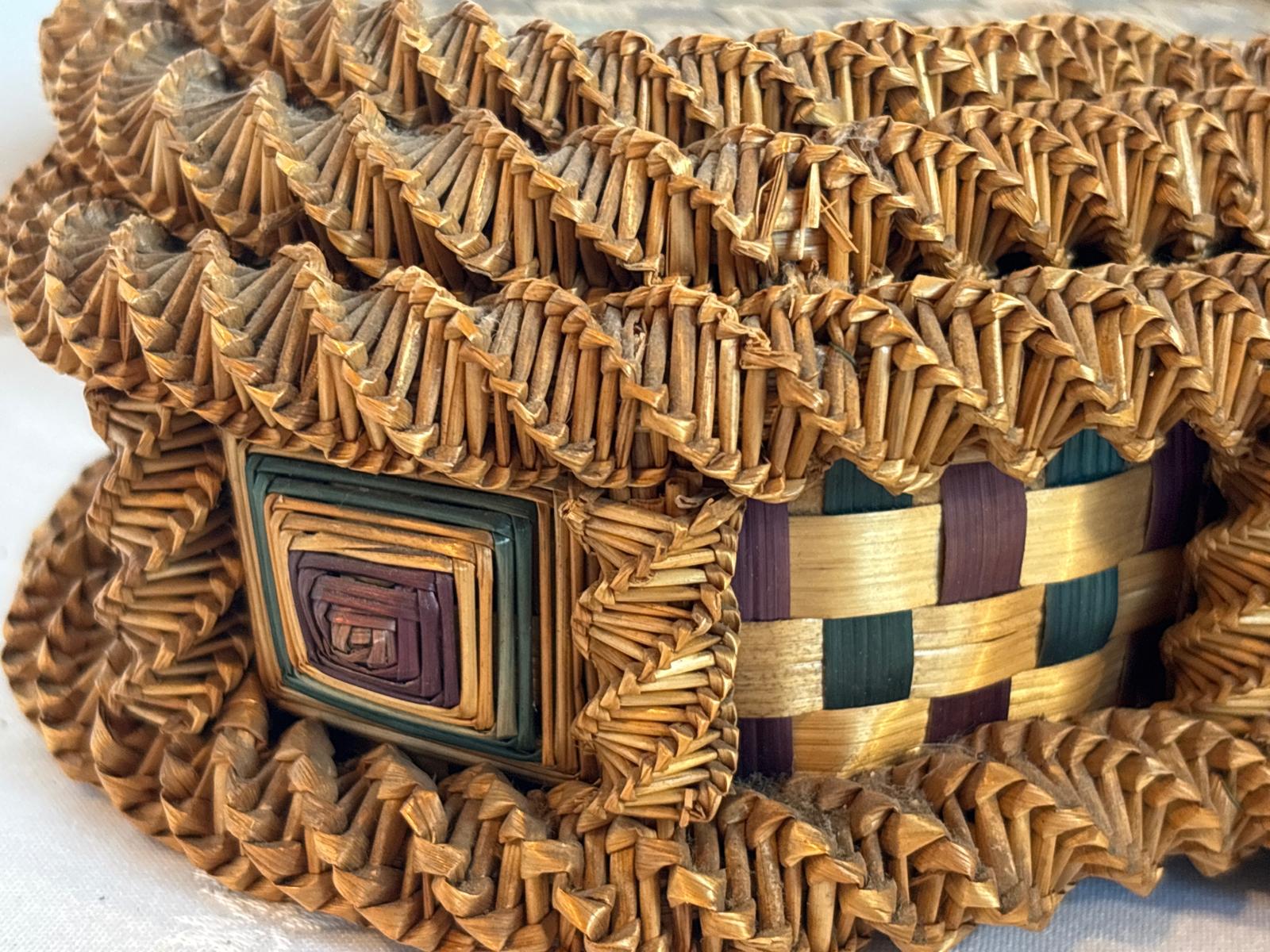 19th Century American or European Folk Art Fancy Splint Heart-Shaped Sewing Basket