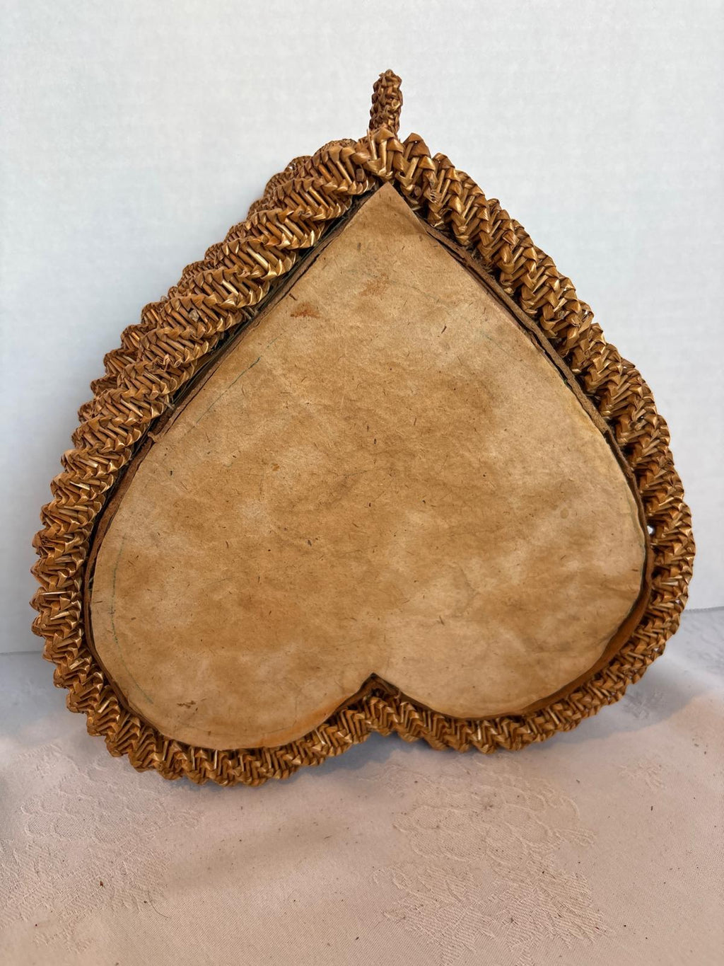 19th Century American or European Folk Art Fancy Splint Heart-Shaped Sewing Basket