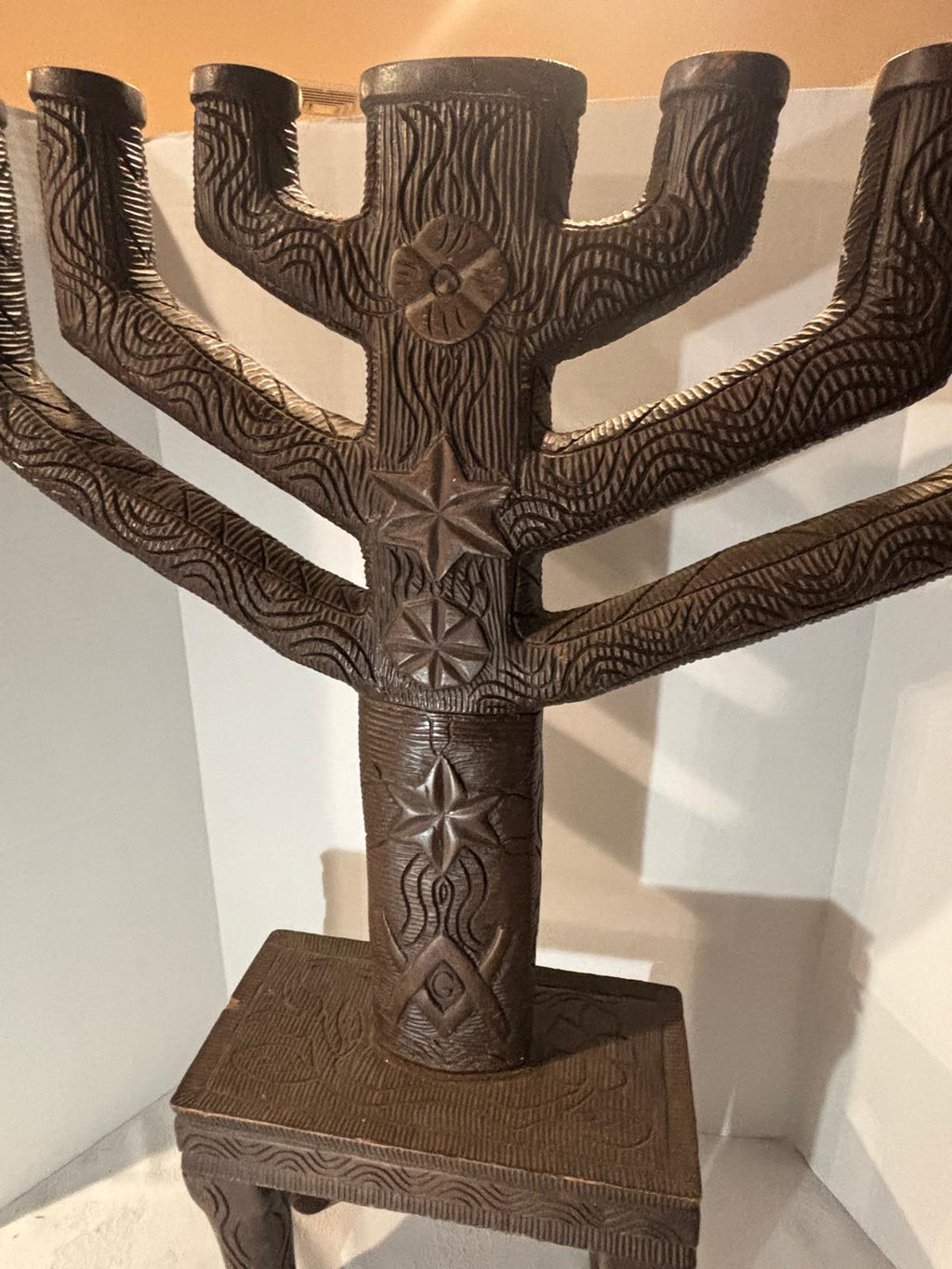 Monumental Folk-Carved Masonic Seven-Light Candelabrum (“Candle-Tree”), signed “MAX FERNAND,” c. 1925–1945.