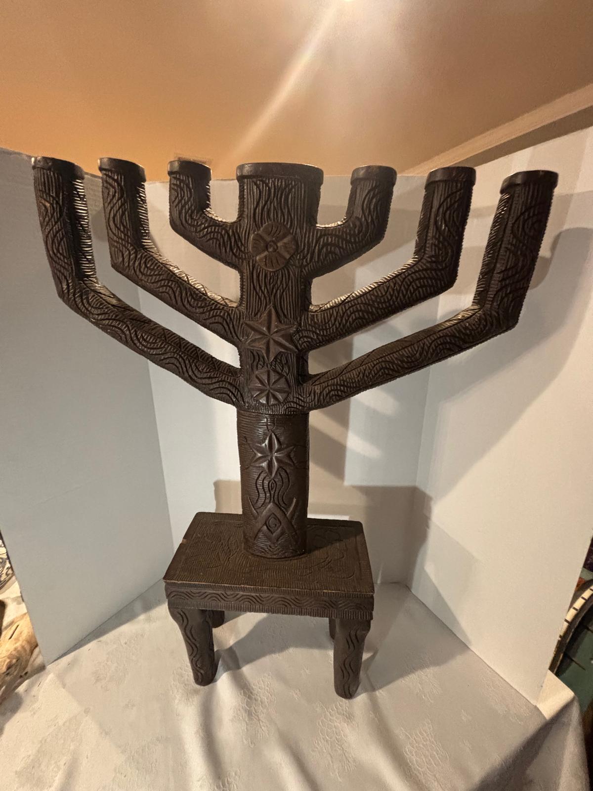Monumental Folk-Carved Masonic Seven-Light Candelabrum (“Candle-Tree”), signed “MAX FERNAND,” c. 1925–1945.