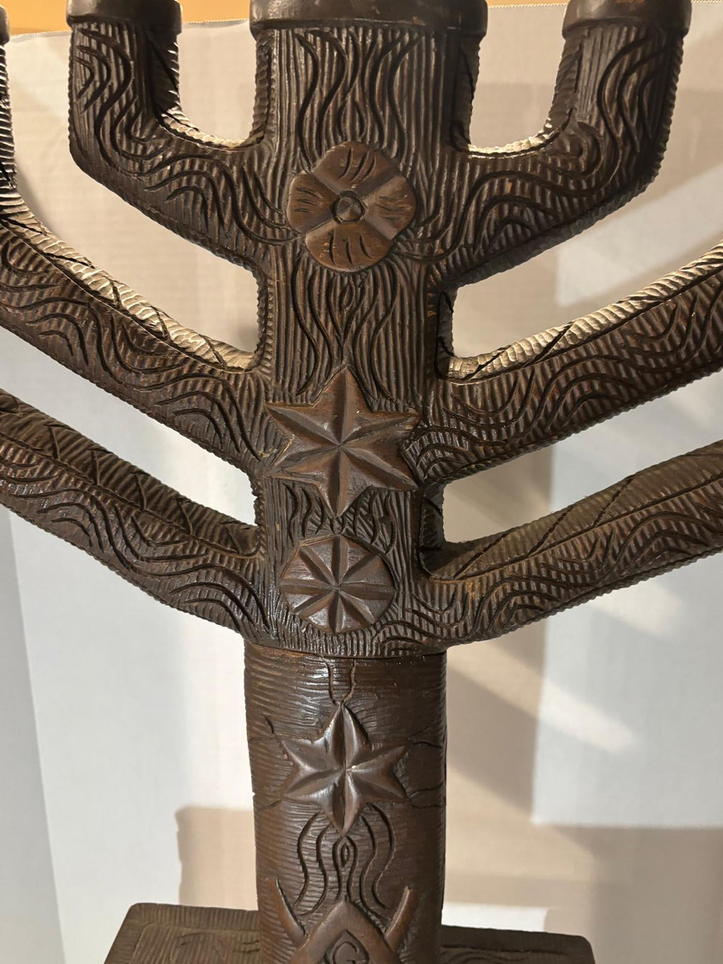 Monumental Folk-Carved Masonic Seven-Light Candelabrum (“Candle-Tree”), signed “MAX FERNAND,” c. 1925–1945.