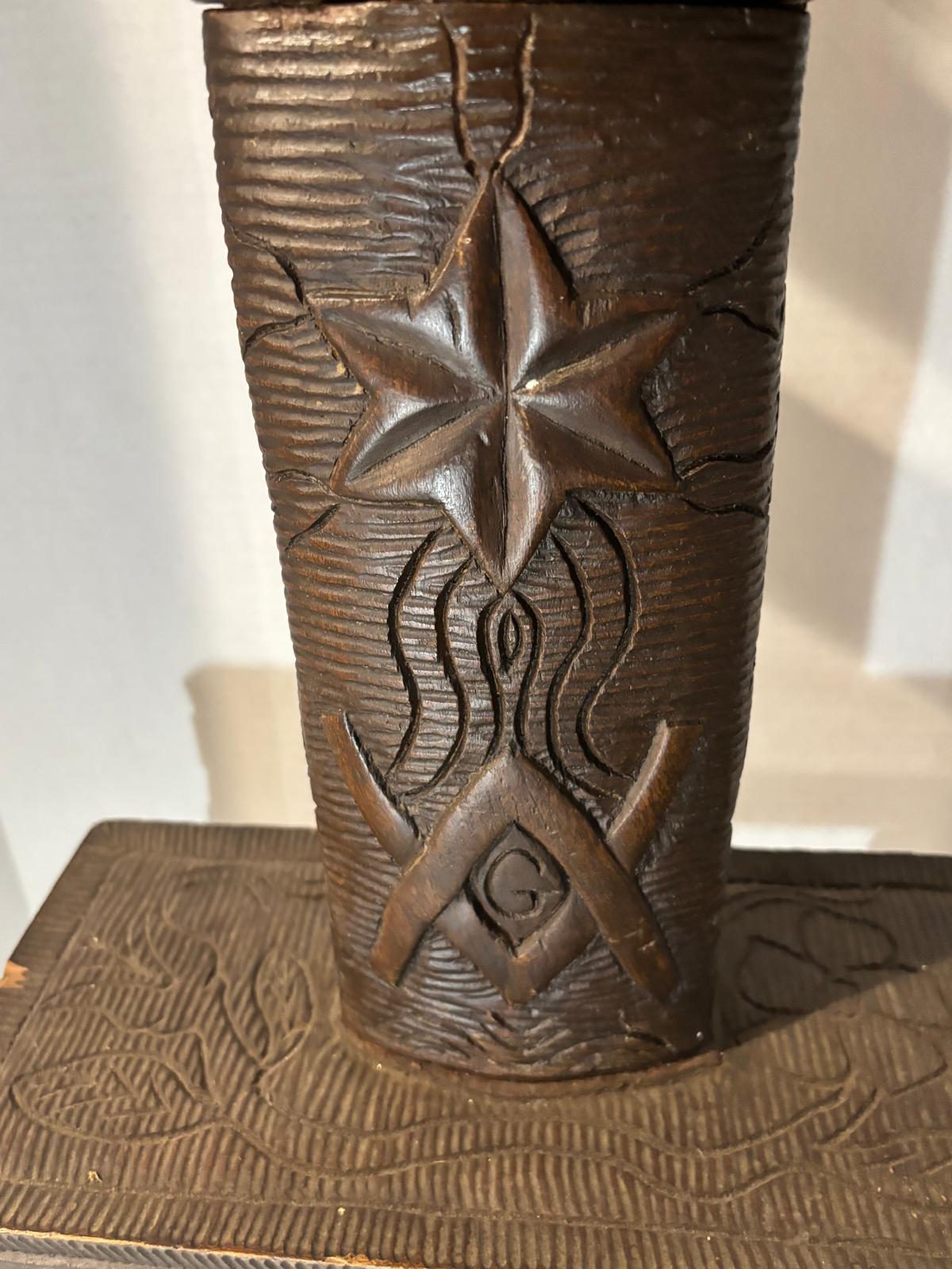 Monumental Folk-Carved Masonic Seven-Light Candelabrum (“Candle-Tree”), signed “MAX FERNAND,” c. 1925–1945.
