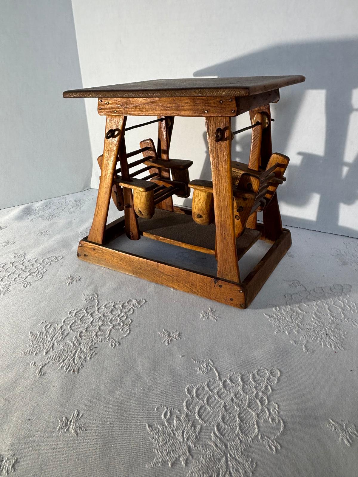 Early 20th Century Folk Art Miniature Porch Swing Model in Reclaimed Advertising Wood