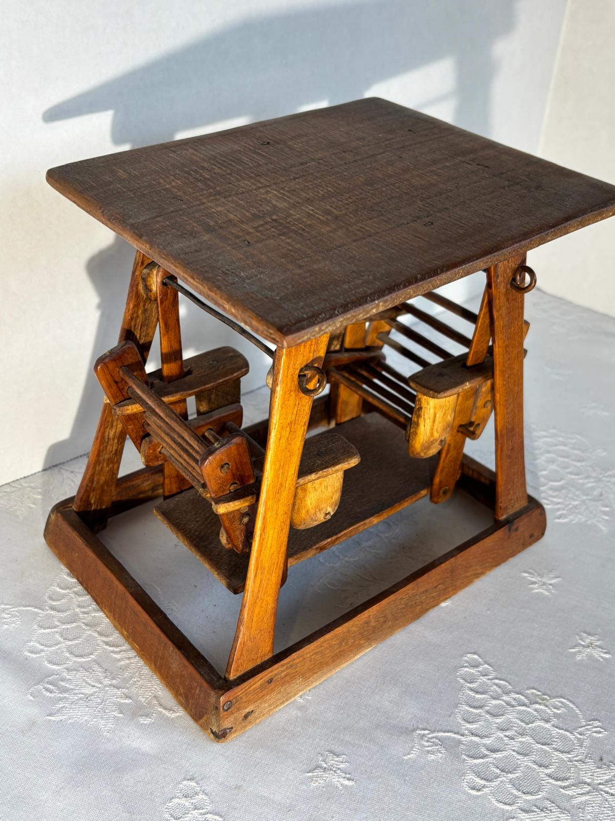Early 20th Century Folk Art Miniature Porch Swing Model in Reclaimed Advertising Wood