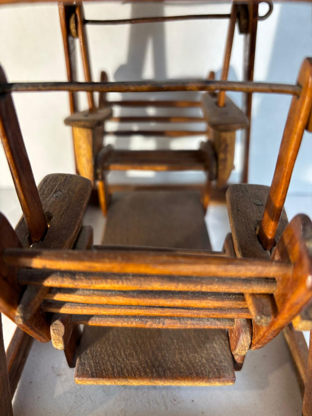 Early 20th Century Folk Art Miniature Porch Swing Model in Reclaimed Advertising Wood