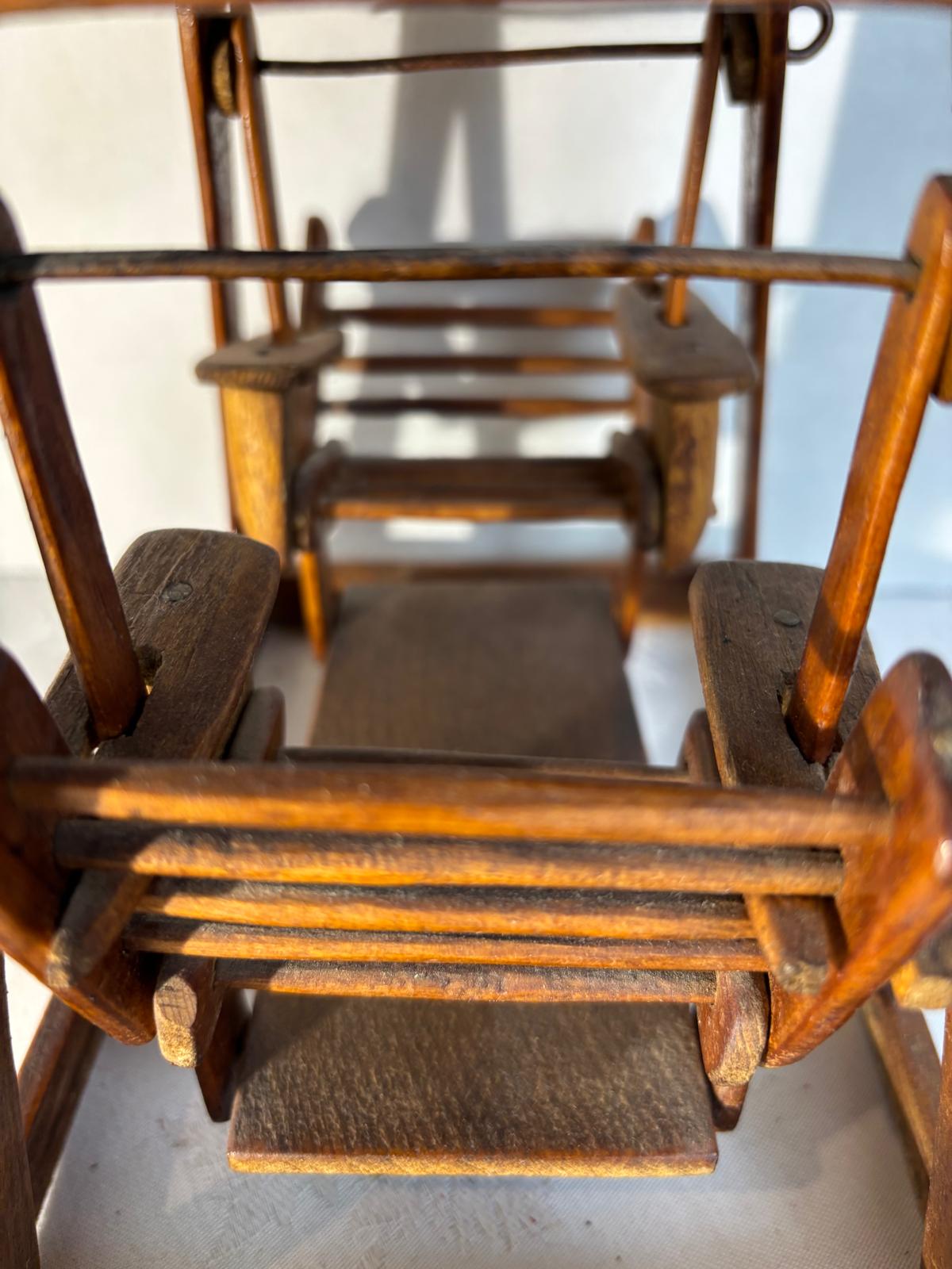 Early 20th Century Folk Art Miniature Porch Swing Model in Reclaimed Advertising Wood