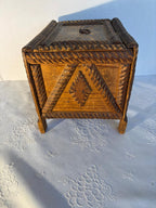 American Tramp Art Carved Box on Stand Late 19th–early 20th century