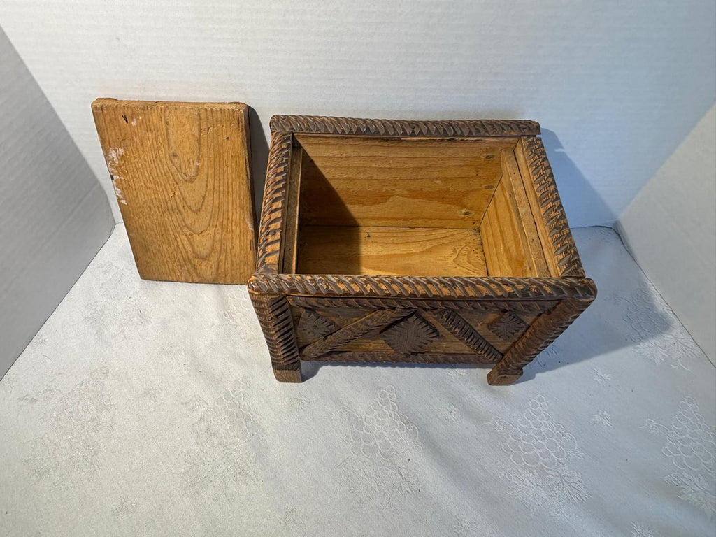 American Tramp Art Carved Box on Stand Late 19th–early 20th century