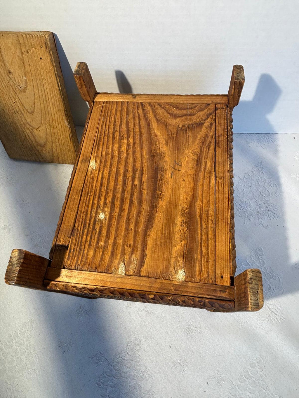 American Tramp Art Carved Box on Stand Late 19th–early 20th century