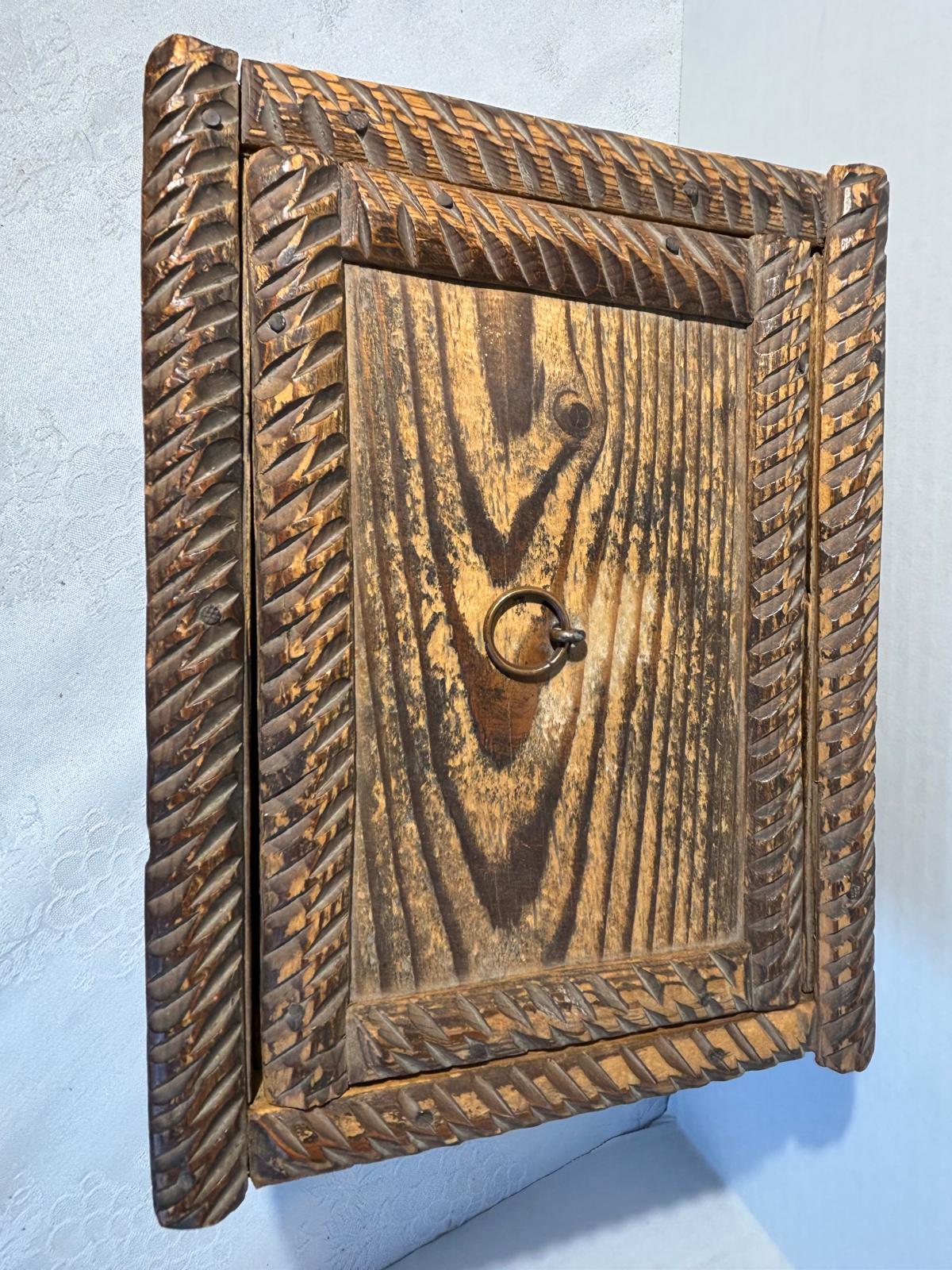 American Tramp Art Carved Box on Stand Late 19th–early 20th century