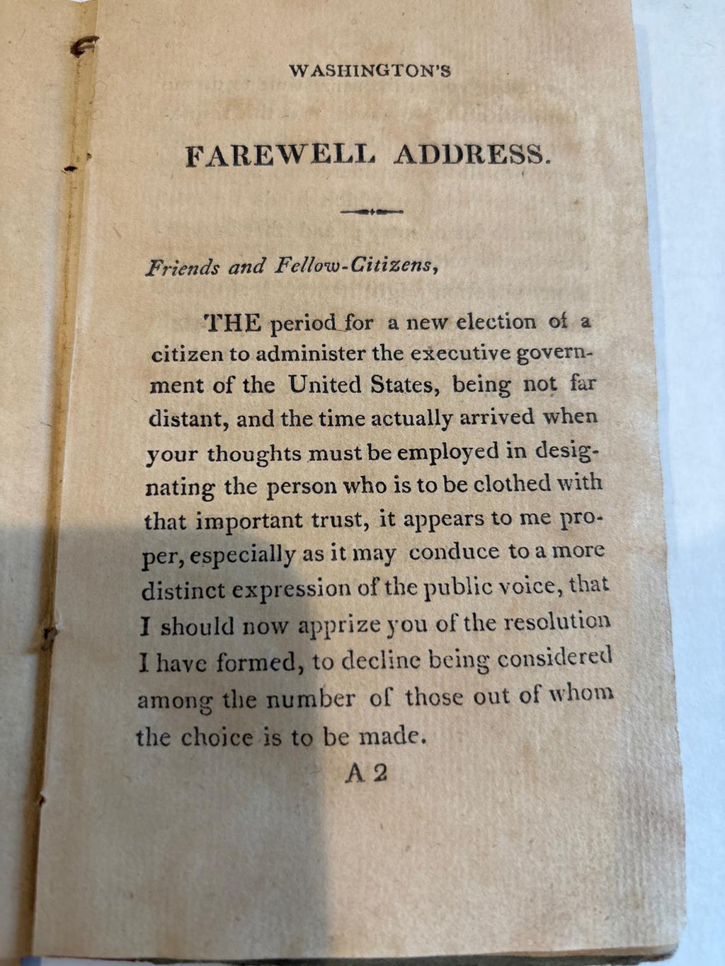 Washington’s Farewell Address. Hudson (New York): William E. Norman, Warren Street, 1812.