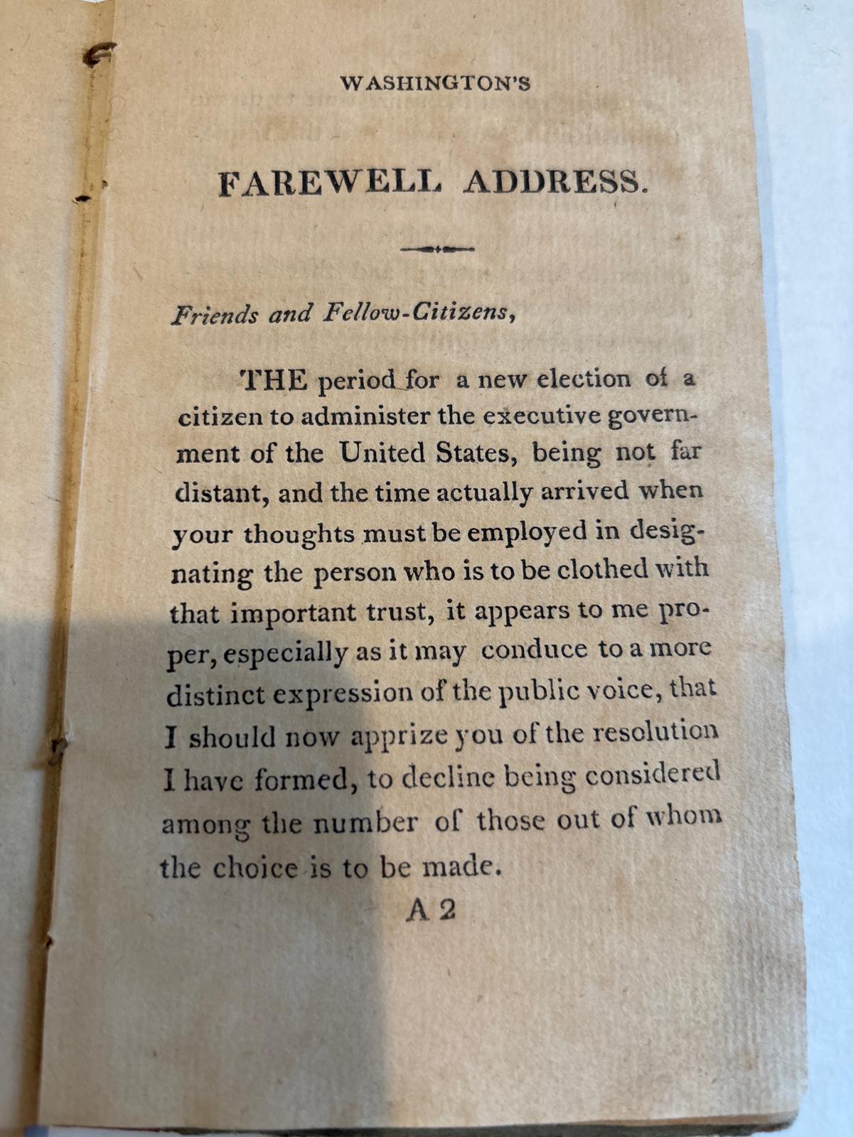 Washington’s Farewell Address. Hudson (New York): William E. Norman, Warren Street, 1812.