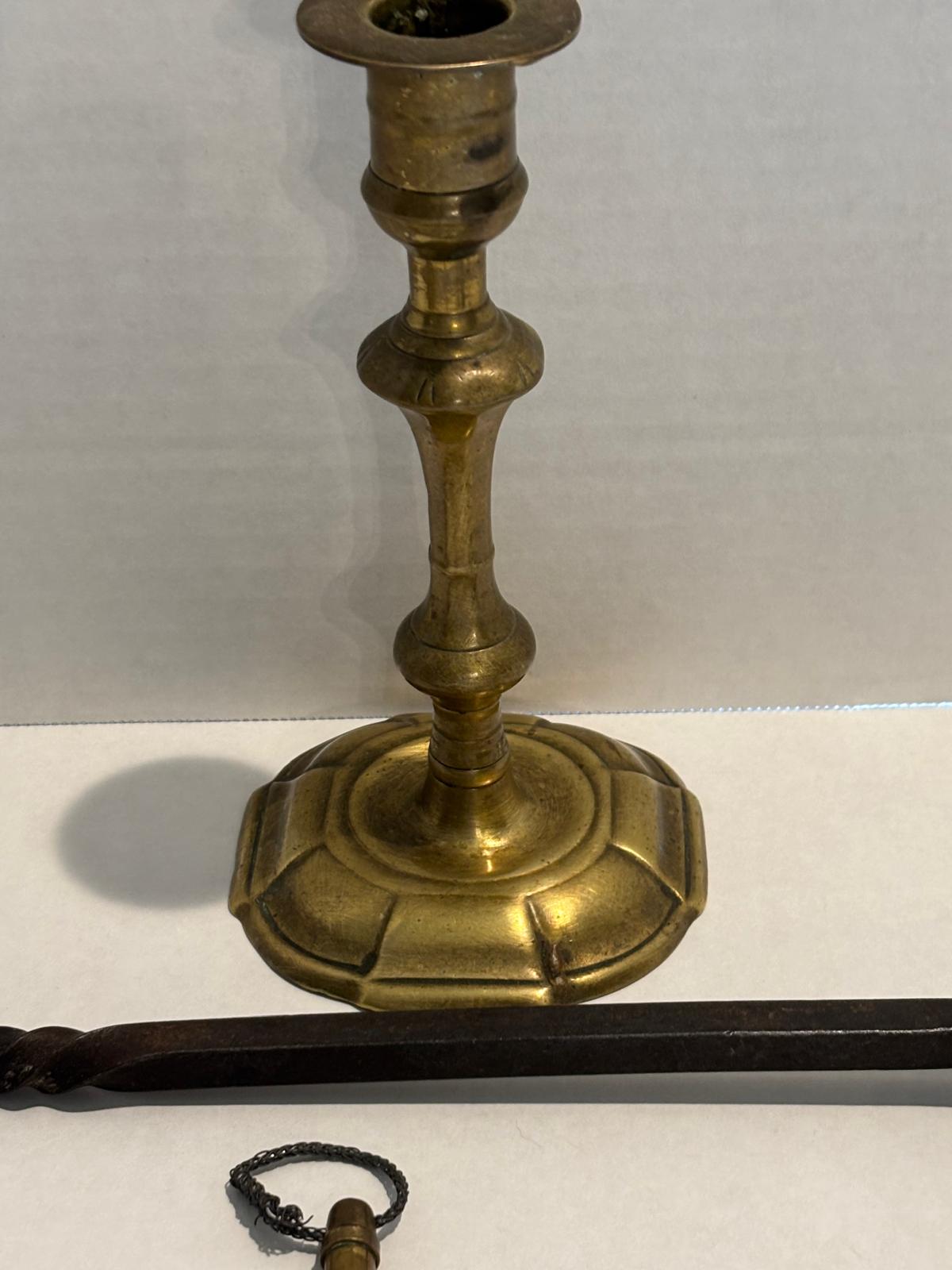 Fine Early American Brass and Iron Hearth Ensemble, 18th–Early 19th Century