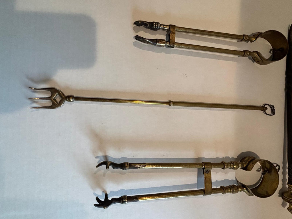 Fine Early American Brass and Iron Hearth Ensemble, 18th–Early 19th Century