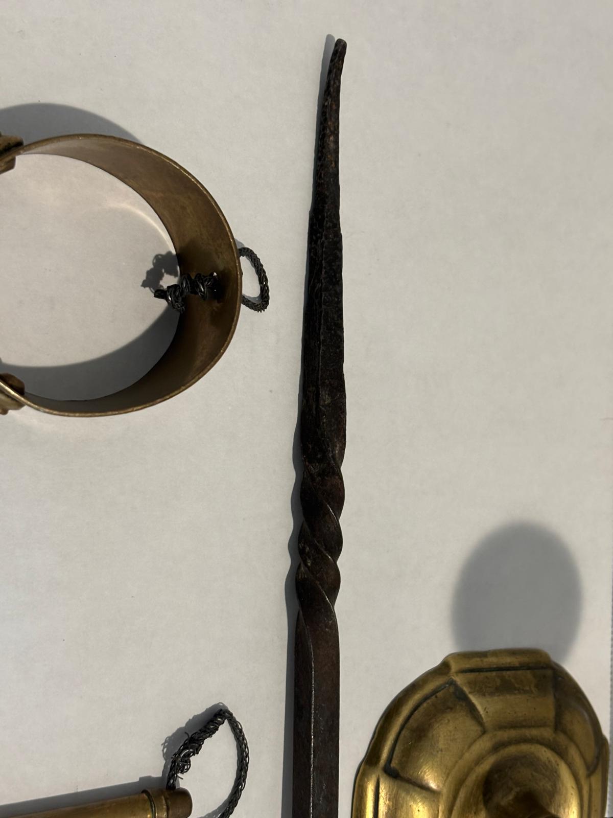 Fine Early American Brass and Iron Hearth Ensemble, 18th–Early 19th Century