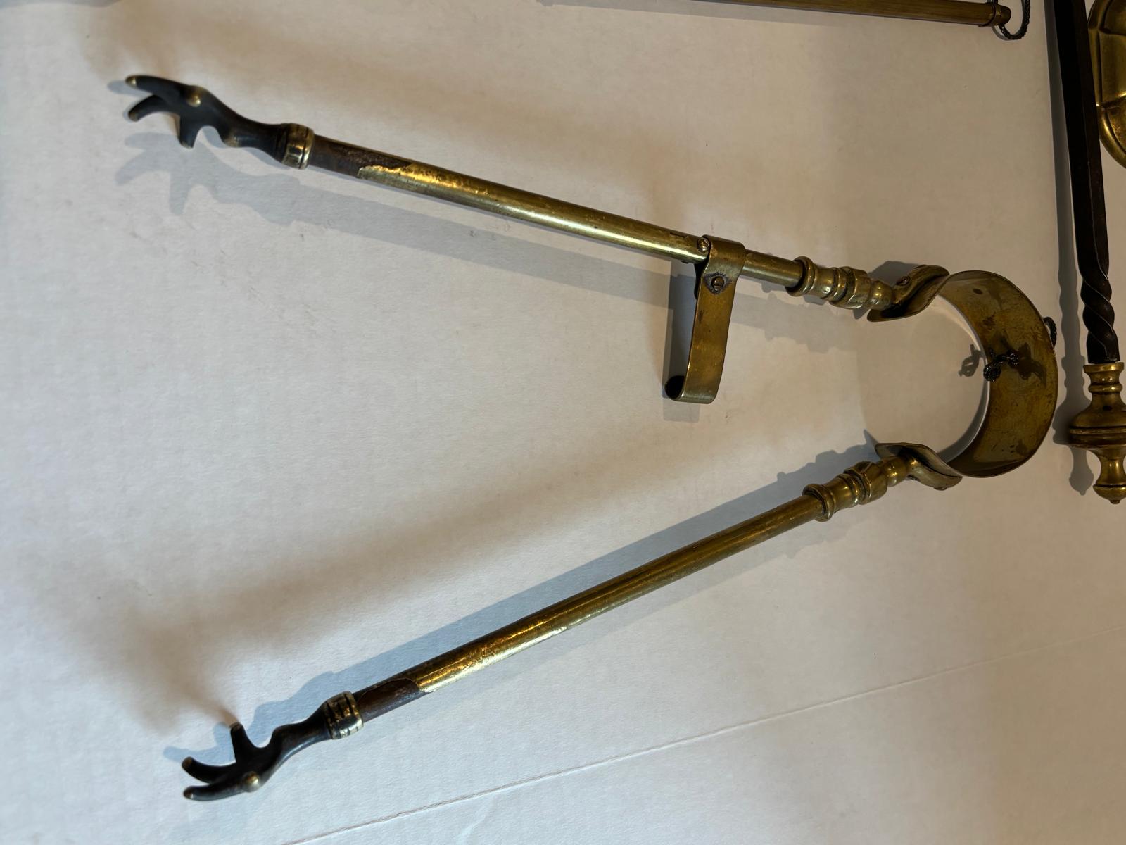 Fine Early American Brass and Iron Hearth Ensemble, 18th–Early 19th Century