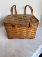 Exceptional Early 20th Century American Covered Picnic / Pie Carrier Basket with Original Interior Tray