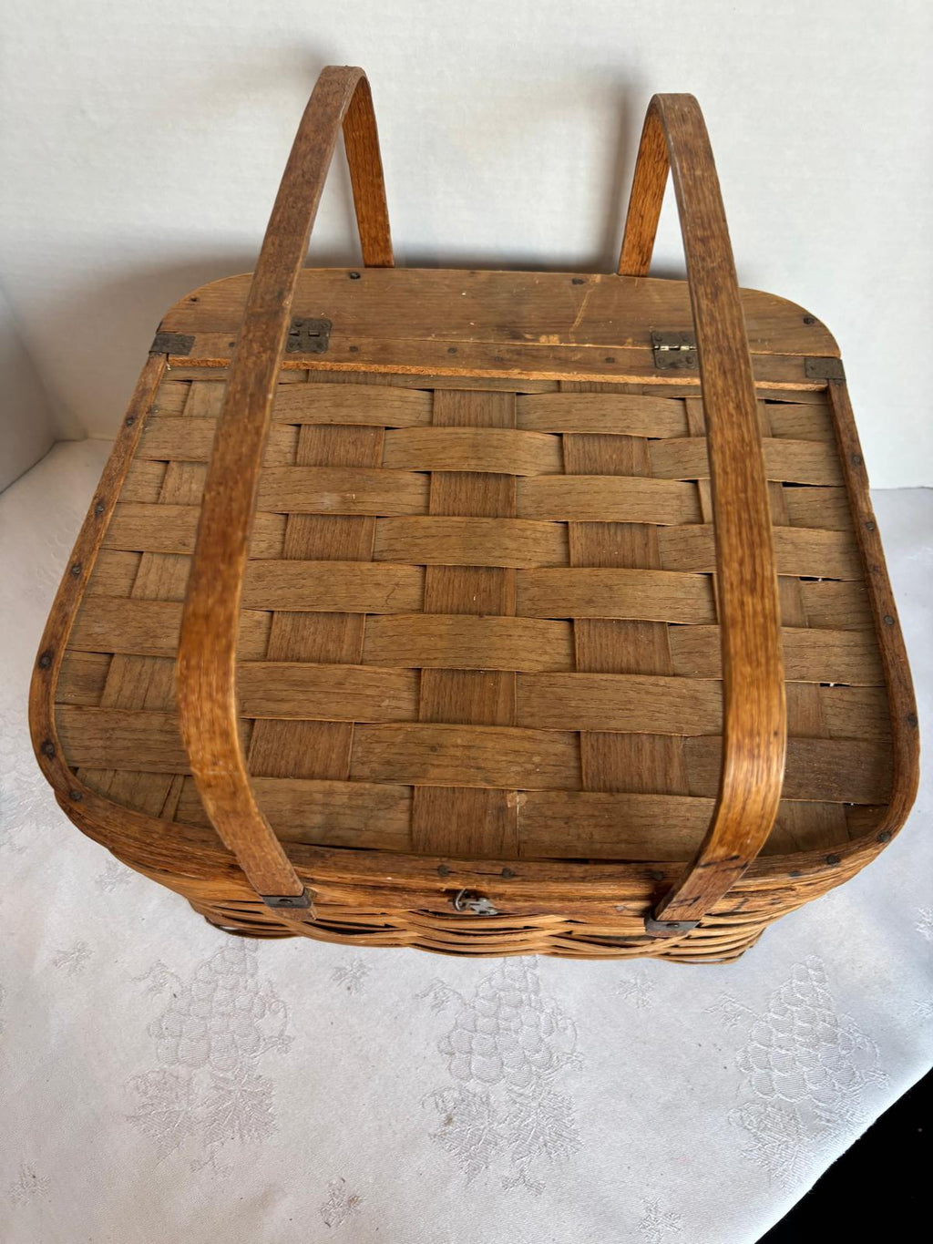 Exceptional Early 20th Century American Covered Picnic / Pie Carrier Basket with Original Interior Tray