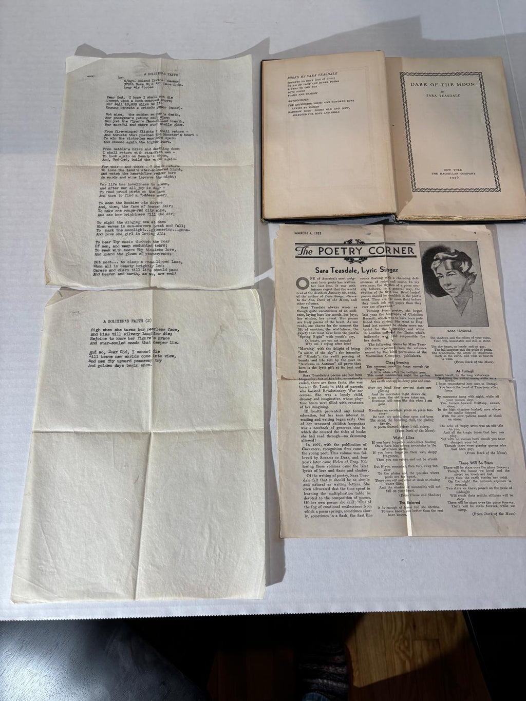 WWII TYPESCRIPT POEM FOUND IN SARA TEASDALE VOLUME — ROLAND IRVINE GAMMON, ARMY AIR FORCES, c. 1943