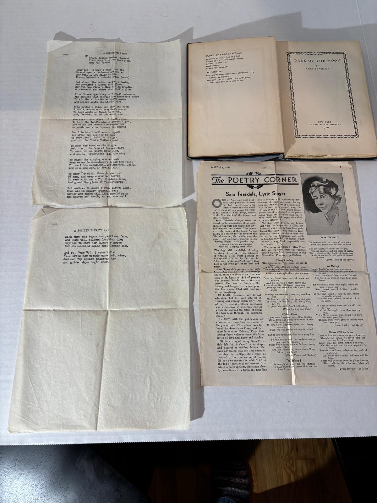 WWII TYPESCRIPT POEM FOUND IN SARA TEASDALE VOLUME — ROLAND IRVINE GAMMON, ARMY AIR FORCES, c. 1943