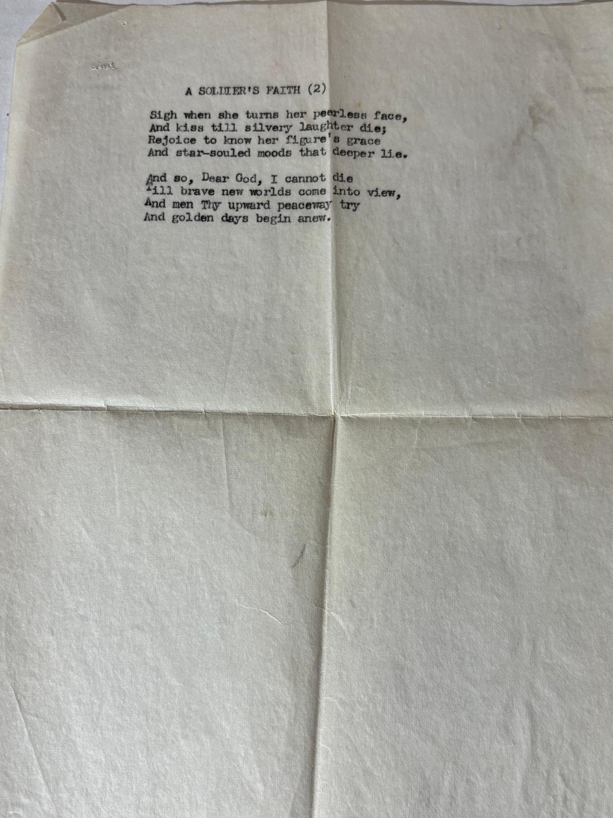 WWII TYPESCRIPT POEM FOUND IN SARA TEASDALE VOLUME — ROLAND IRVINE GAMMON, ARMY AIR FORCES, c. 1943