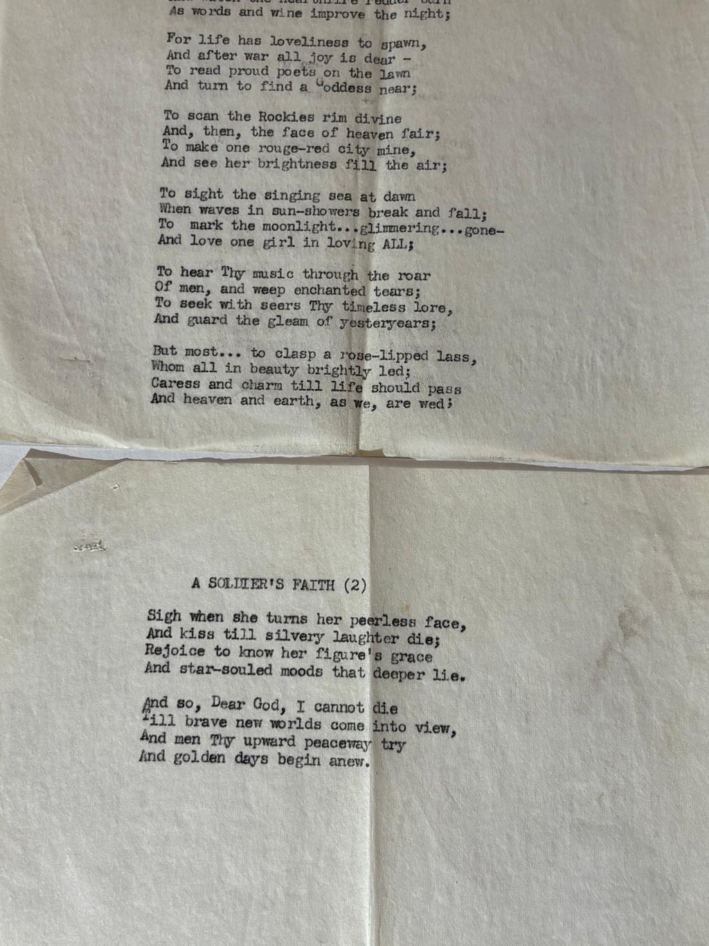 WWII TYPESCRIPT POEM FOUND IN SARA TEASDALE VOLUME — ROLAND IRVINE GAMMON, ARMY AIR FORCES, c. 1943