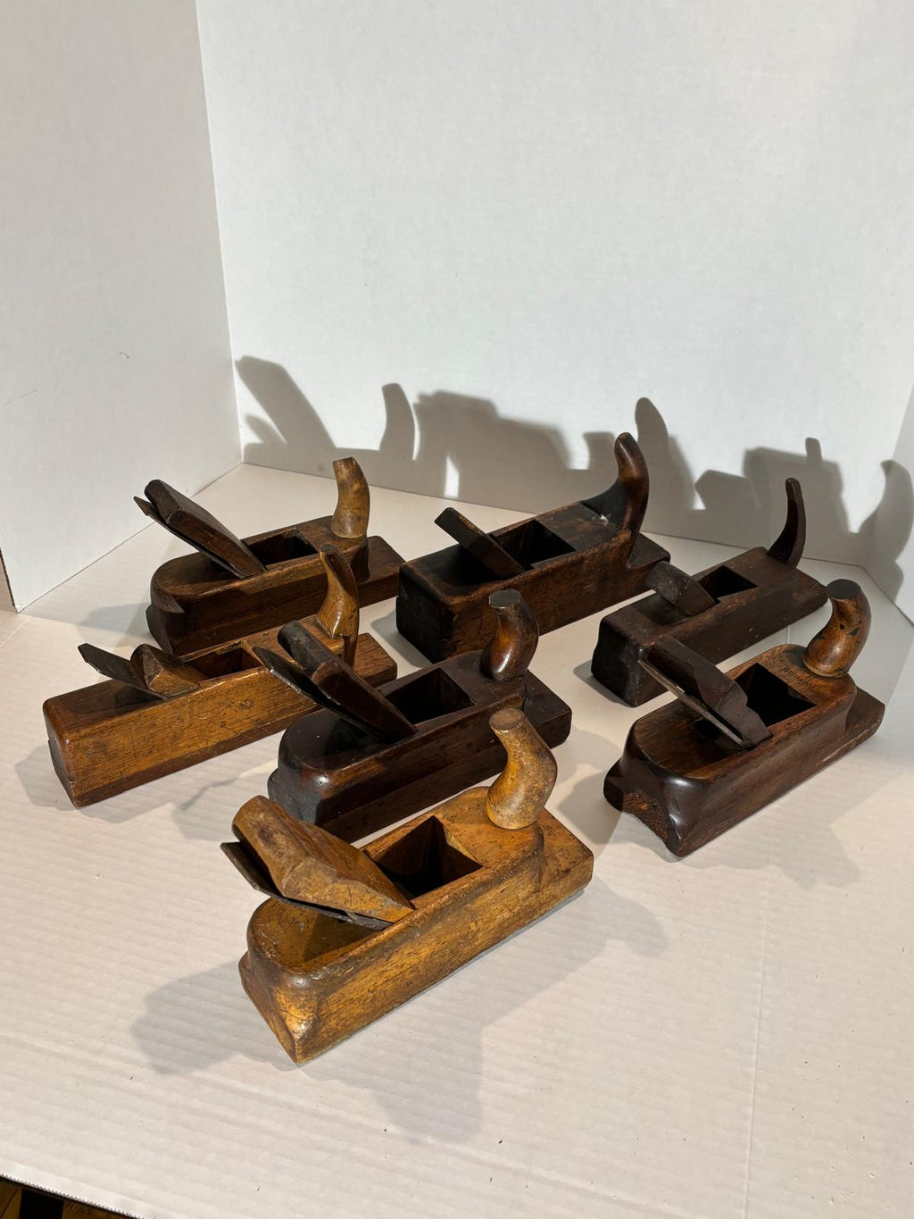 Seven 19th Century German and French Wooden Block Planes — Sculptural Cabinetmaker’s Working Group with Exceptional Patina