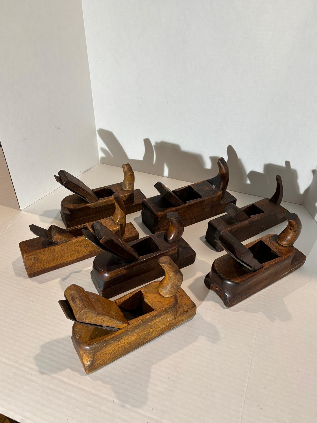 Seven 19th Century German and French Wooden Block Planes — Sculptural Cabinetmaker’s Working Group with Exceptional Patina
