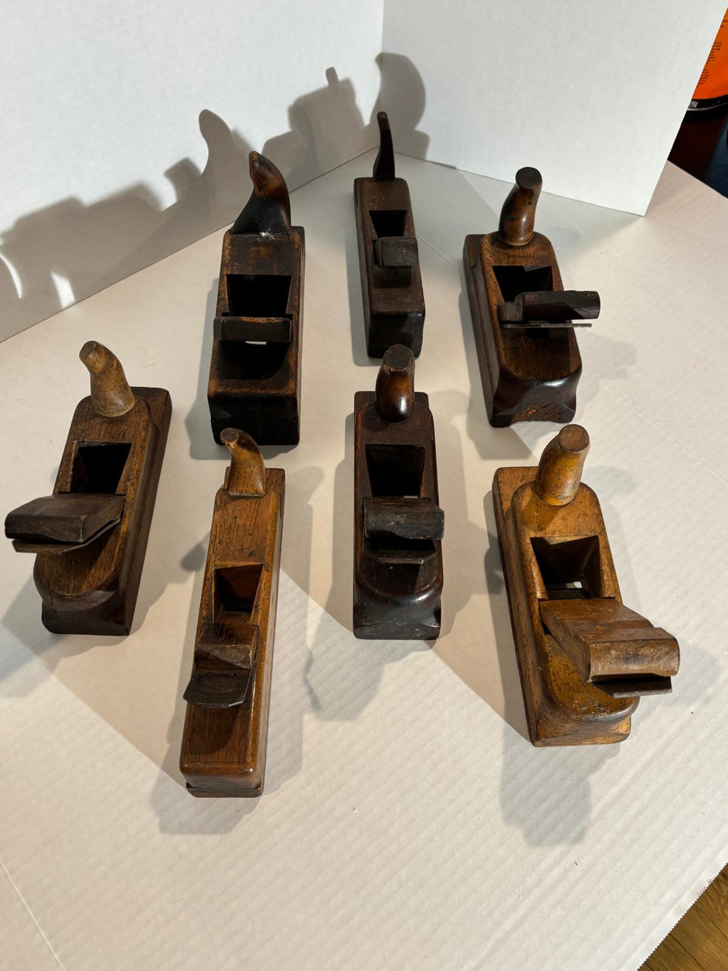 Seven 19th Century German and French Wooden Block Planes — Sculptural Cabinetmaker’s Working Group with Exceptional Patina