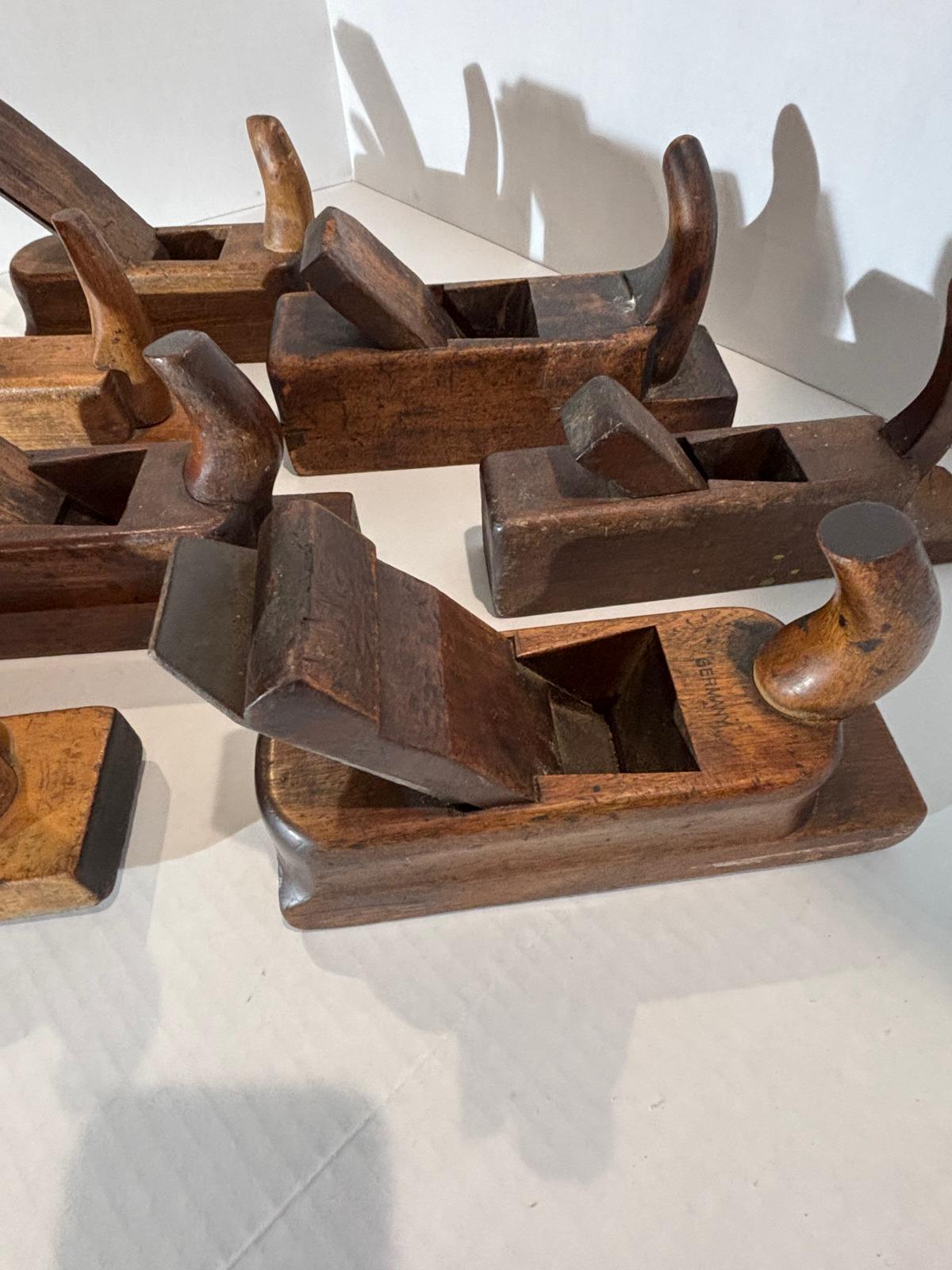 Seven 19th Century German and French Wooden Block Planes — Sculptural Cabinetmaker’s Working Group with Exceptional Patina