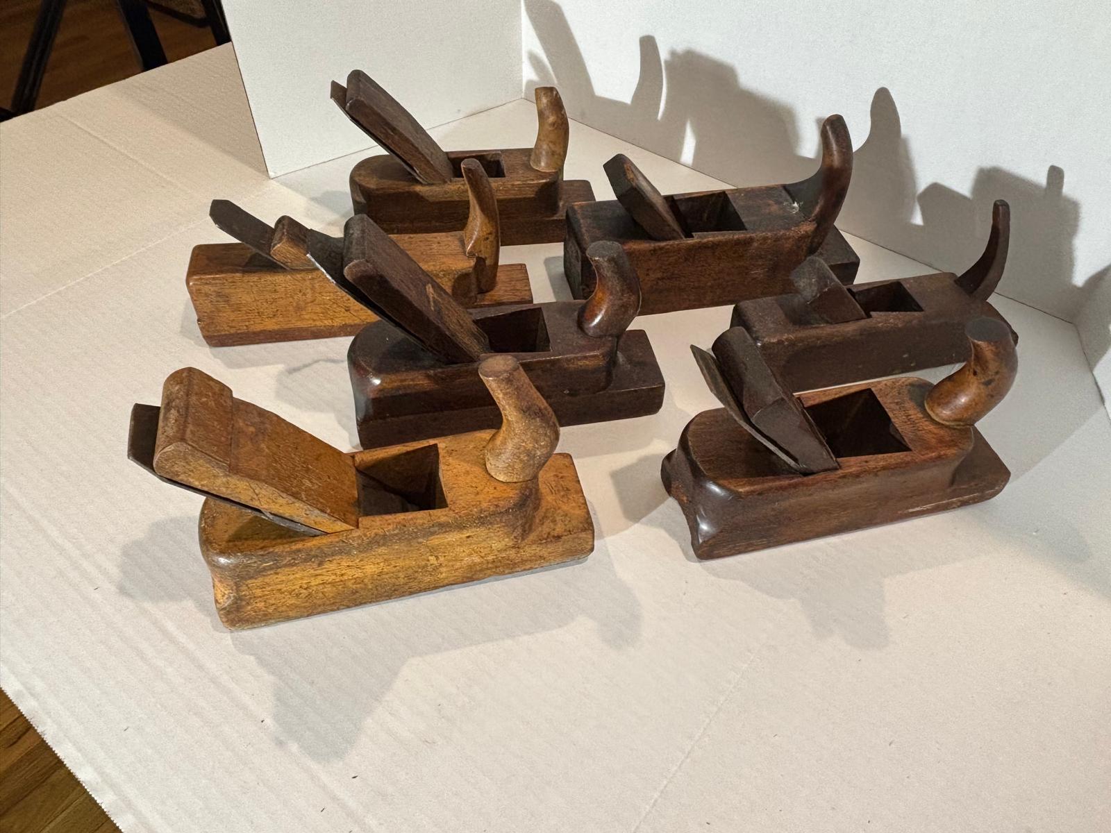 Seven 19th Century German and French Wooden Block Planes — Sculptural Cabinetmaker’s Working Group with Exceptional Patina