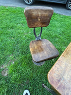 Early American School Desk and Chair Cast Iron and Oak, circa 1905–1915