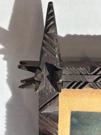 Exceptional Pair of Late 19th Century Chip-Carved Cross-Corner (Oxford) Tramp Art Frames with Original Chromolithographs