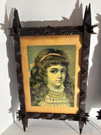 Exceptional Pair of Late 19th Century Chip-Carved Cross-Corner (Oxford) Tramp Art Frames with Original Chromolithographs