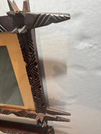 Exceptional Pair of Late 19th Century Chip-Carved Cross-Corner (Oxford) Tramp Art Frames with Original Chromolithographs