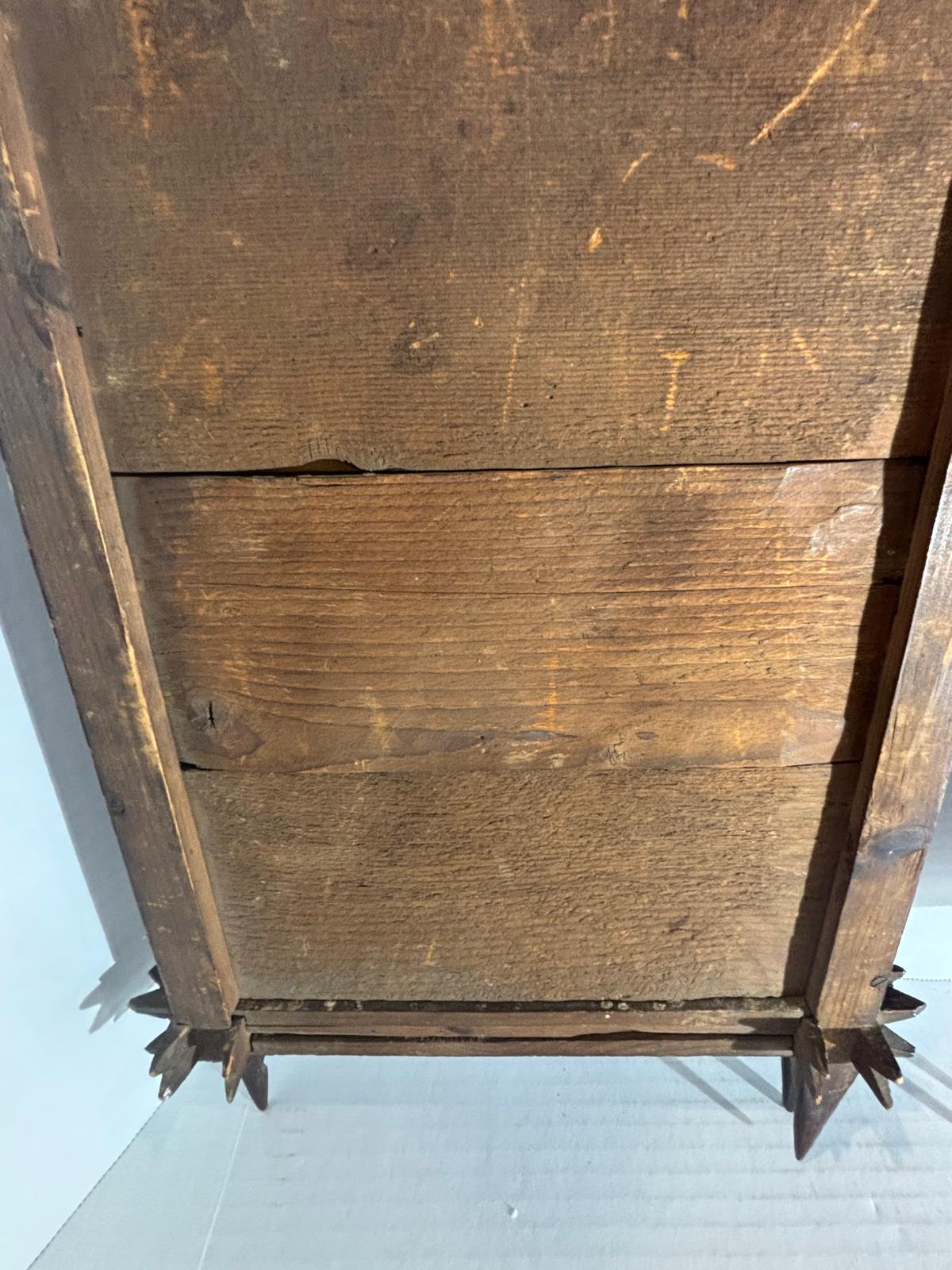 Exceptional Pair of Late 19th Century Chip-Carved Cross-Corner (Oxford) Tramp Art Frames with Original Chromolithographs