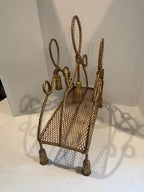 Sculptural Hollywood Regency Rope-Work Magazine Rack with Tassel Ornament, c. 1930s